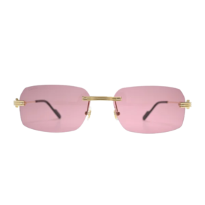 Cartier CT0271S001 Gold Rimless Rectangular Sunglasses Pink Lenses