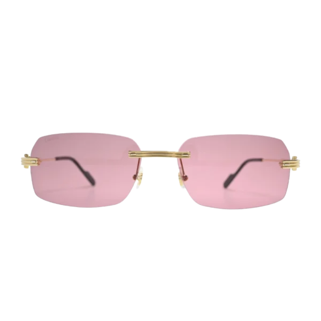 Cartier CT0271S001 Gold Rimless Rectangular Sunglasses Pink Lenses