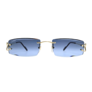 Cartier CT0465S002 – Gold Rimless Rectangular Sunglasses Blue Gradient Lenses