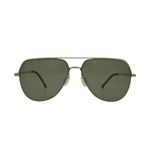 Kids Gold Flat Top Aviator Sunglasses Dark Green Lenses Black Tips