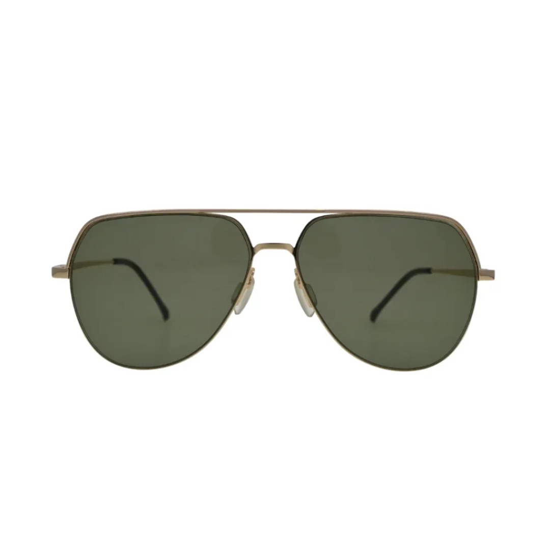 Kids Gold Flat Top Aviator Sunglasses Dark Green Lenses Black Tips