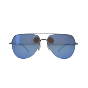 Kids Silver Flat Top Aviator Sunglasses Blue Mirror Lenses Black Tips