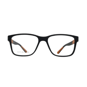 Matte Black Rectangular Eyeglasses with Warm Amber Inner Arms – Lightweight Everyday Frame