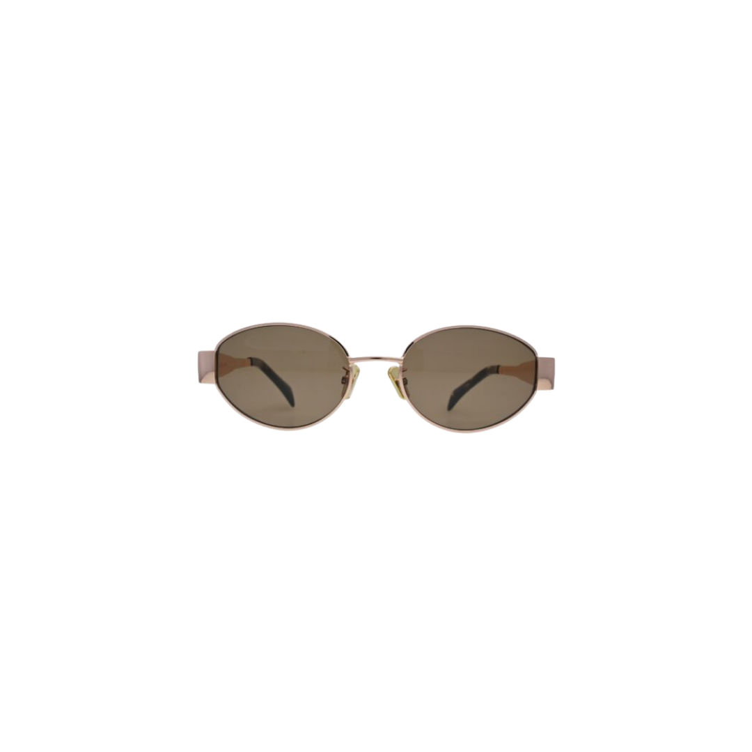 Rose Gold Oval Metal Sunglasses with Brown Tinted Lenses