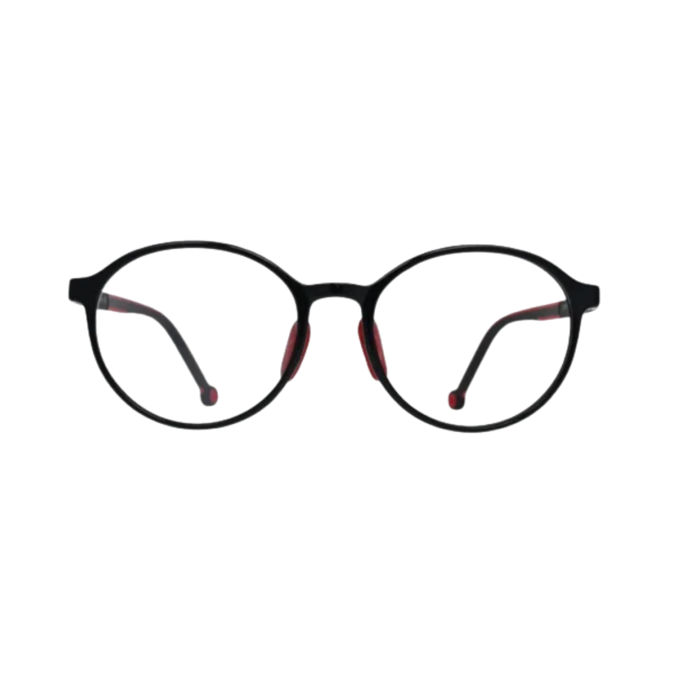 Round Black Eyeglasses Frame with Red Inner Detail