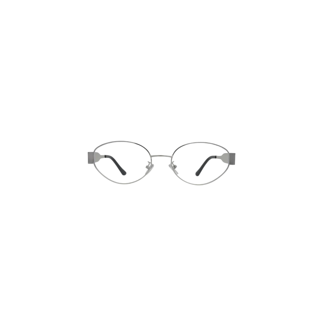 Silver Oval Metal Eyeglasses Frame with Wide Temples