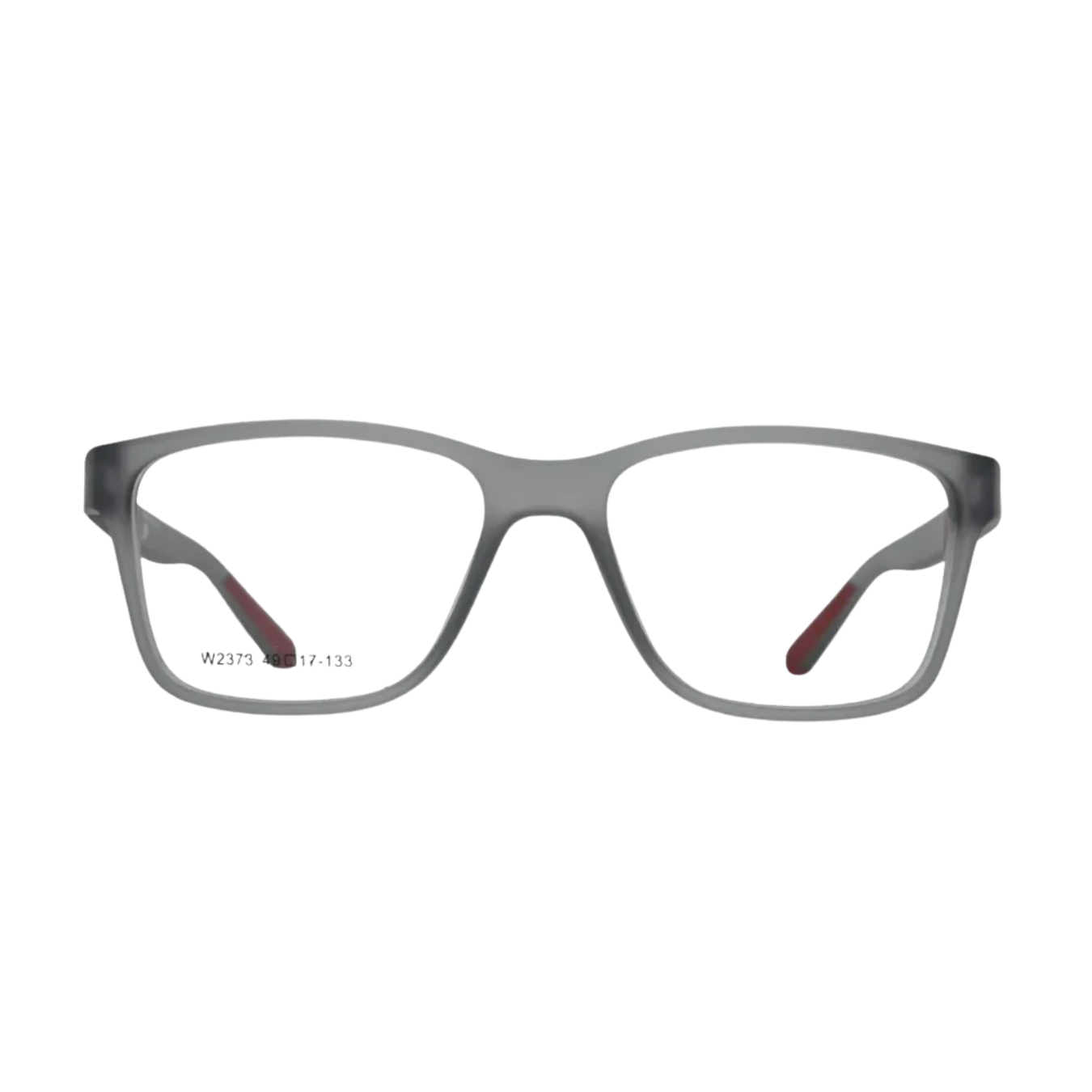 Translucent Grey Rectangular Eyeglasses with Burgundy Inner Arms – Modern Lightweight Frame